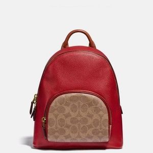 Coach Carrie Backpack 23 In Color block Signature Canvas / B4/Tan Red Apple